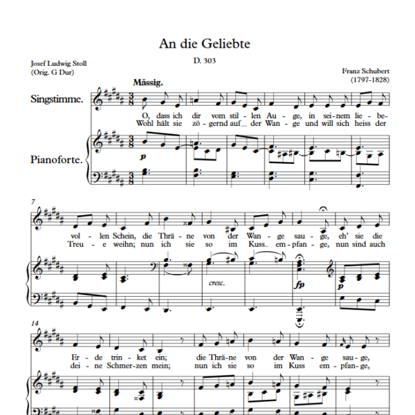 F. Schubert : An die Geliebte (B Key) PDF Sheet music