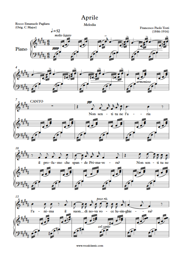 F. P. Tosti : Aprile (B Key) PDF Sheet music