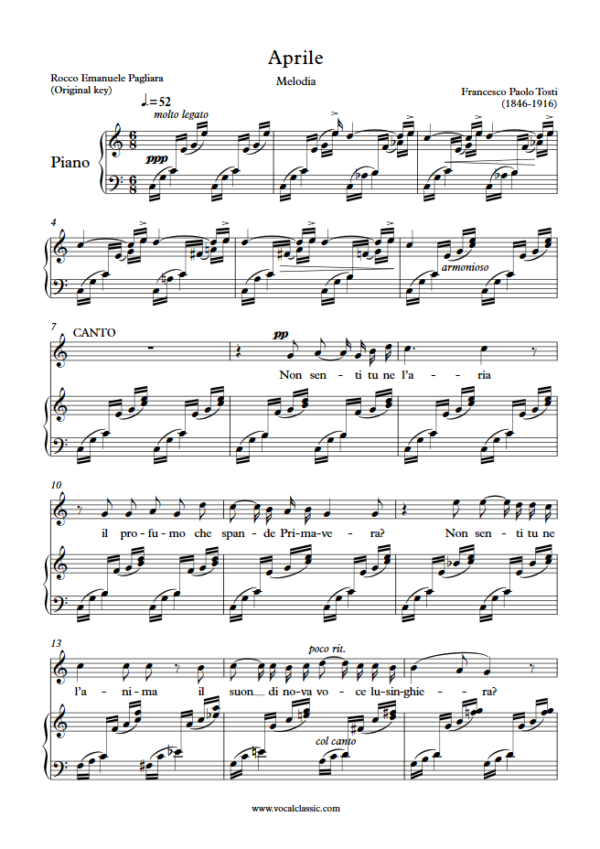 F. P. Tosti : Aprile (C Key, Original) PDF Sheet music