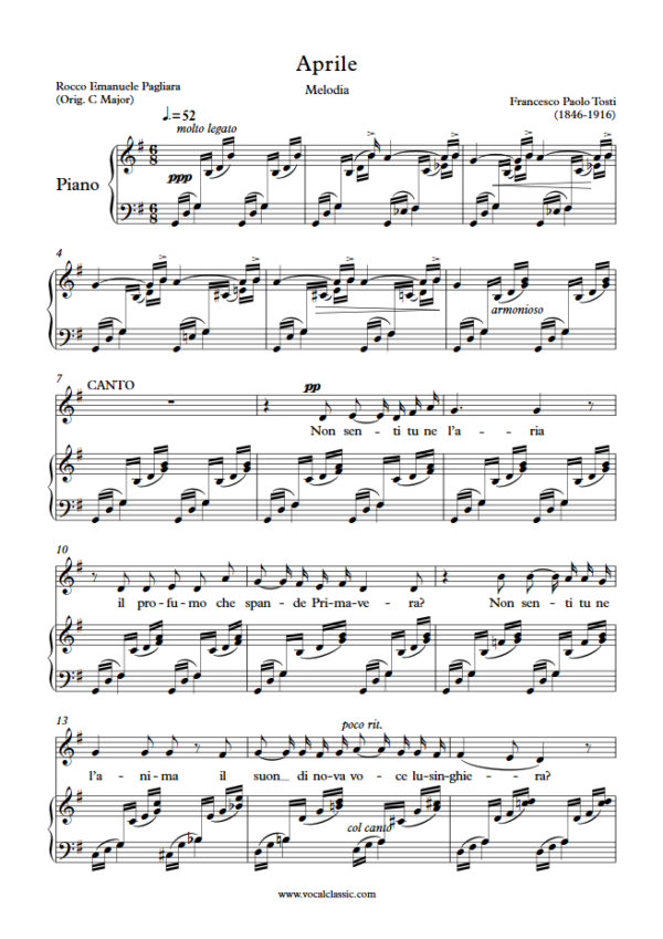 F. P. Tosti : Aprile (G Key) PDF Sheet music