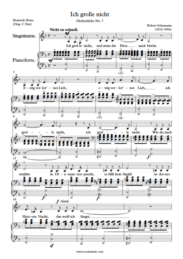 R. Schumann : Ich grolle nicht (F Key) PDF Sheet music