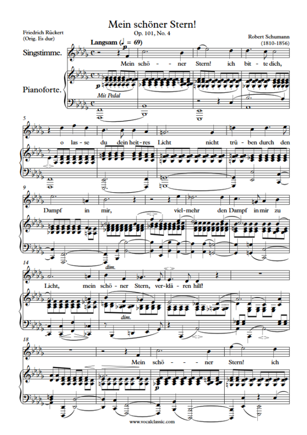 R. Schumann : Mein schöner Stern! (Db Key) PDF Sheet music