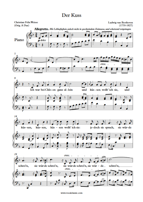 L. v. Beethoven : Der Kuss (F Key) PDF Sheet music