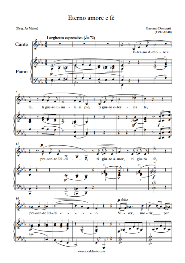 G. Donizetti : Eterno amore e fè (Eb Key) PDF Sheet music