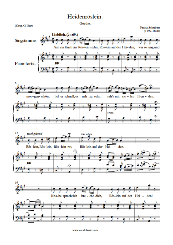 F. Schubert : Heidenröslein (A Key) PDF Sheet music