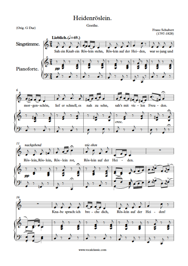 F. Schubert : Heidenröslein (C Key) PDF Sheet music