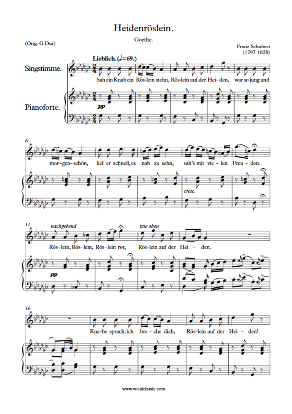 F. Schubert : Heidenröslein (Gb Key) PDF Sheet music