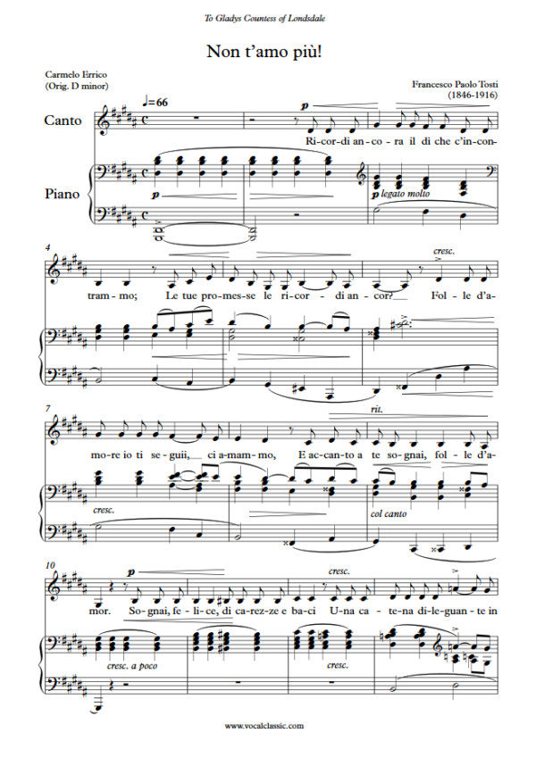 F. P. Tosti : Non t’amo più (G sharp minor Key) PDF Sheet music