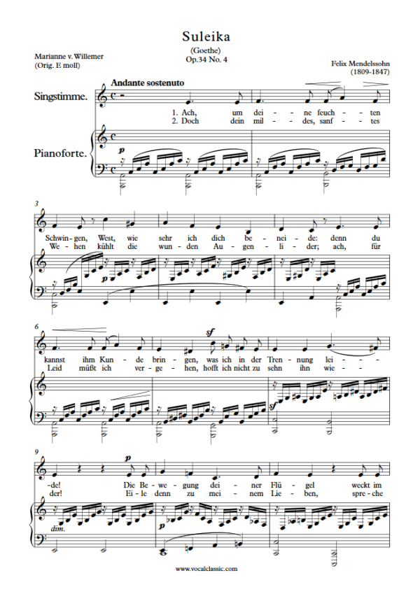 F. Mendelssohn : Suleika (A minor Key) PDF Sheet music