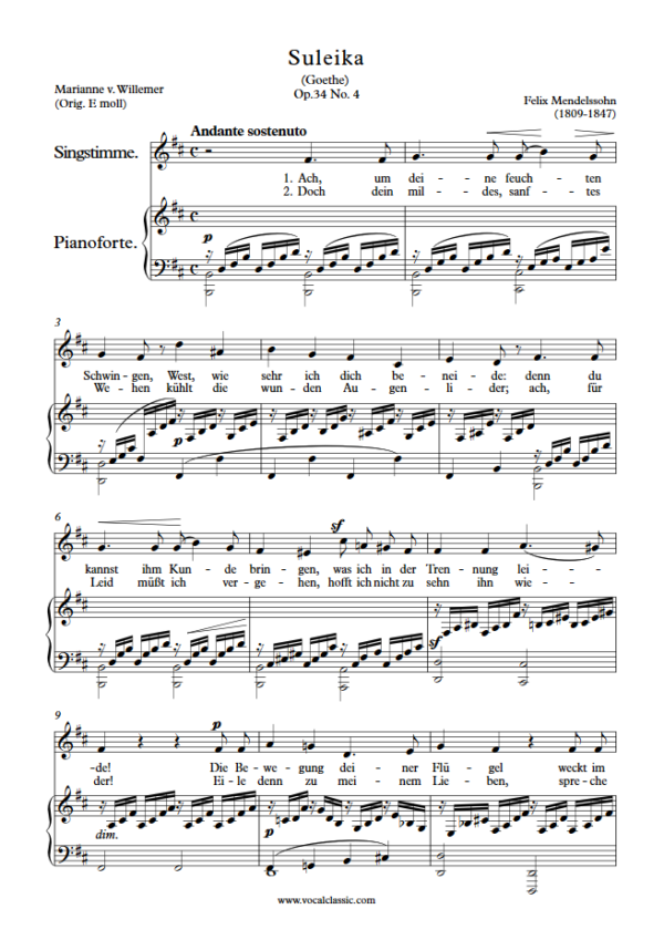 F. Mendelssohn : Suleika (B minor Key) PDF Sheet music