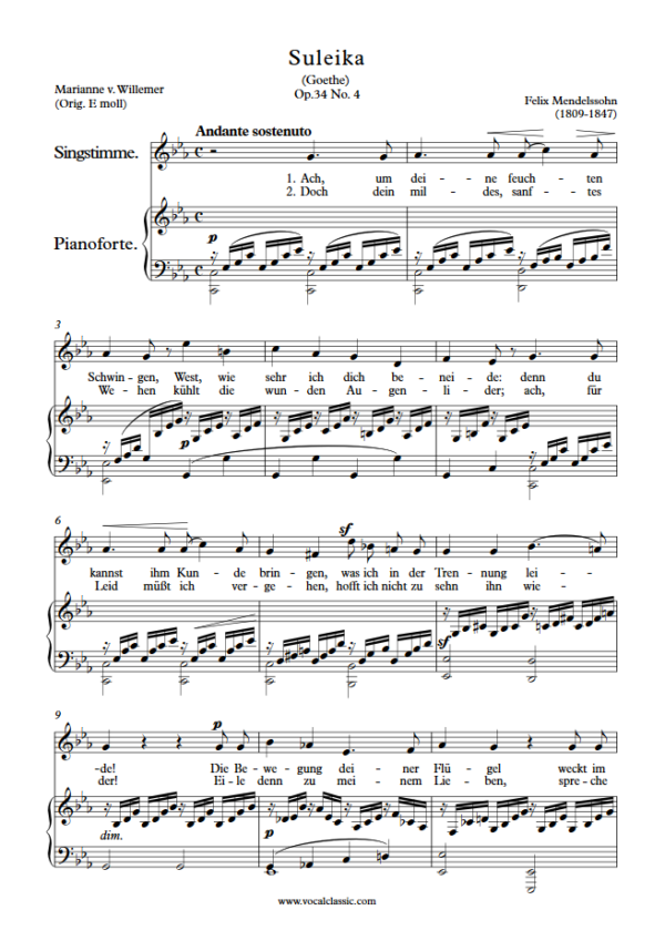 F. Mendelssohn : Suleika (C minor Key) PDF Sheet music