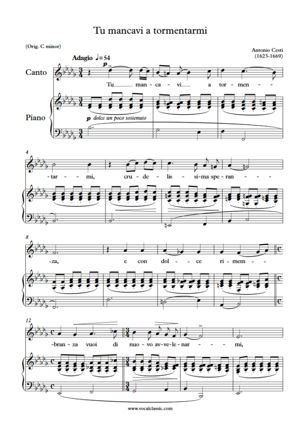 A. Cesti : Tu mancavi a tormentarmi (Bb minor Key) PDF Sheet music