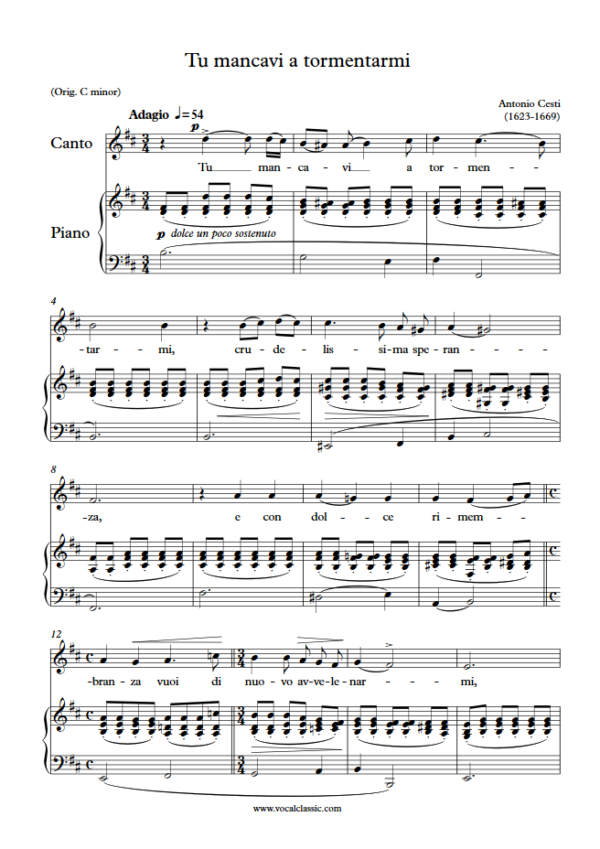 A. Cesti : Tu mancavi a tormentarmi (B minor Key) PDF Sheet music