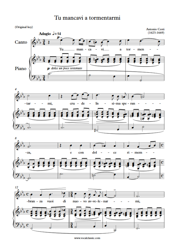 A. Cesti : Tu mancavi a tormentarmi (C minor Key, Original) PDF Sheet music