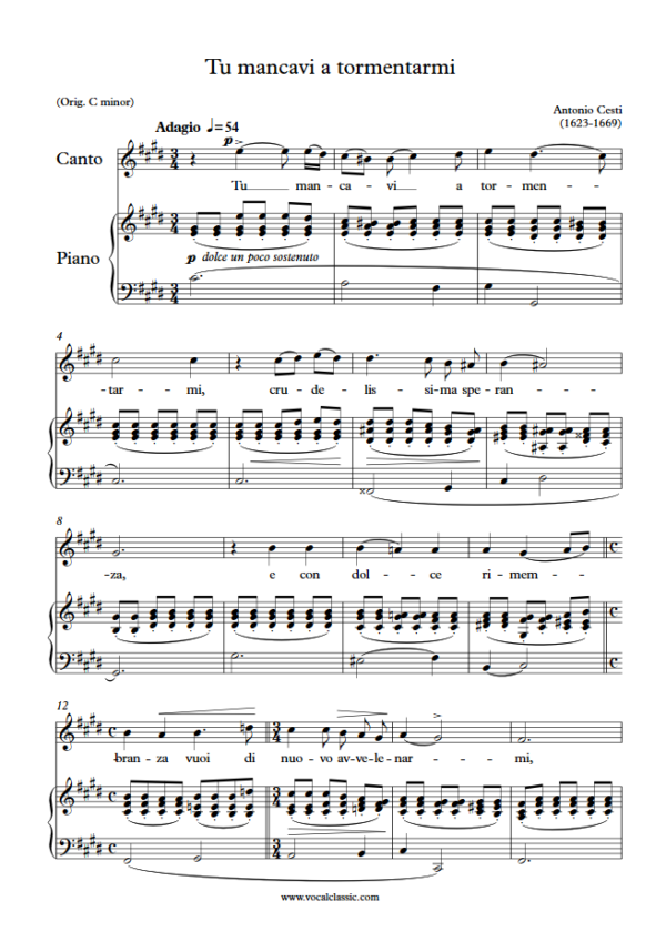 A. Cesti : Tu mancavi a tormentarmi (C sharp minor Key) PDF Sheet music