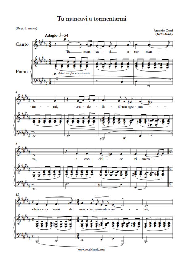 A. Cesti : Tu mancavi a tormentarmi (G sharp minor Key) PDF Sheet music