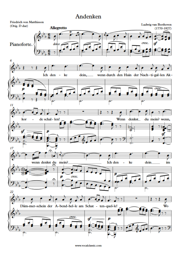 L. v. Beethoven : Andenken (Eb Key) PDF Sheet music