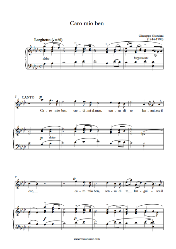 G. Giordani : Caro mio ben (Ab Key) PDF Sheet music