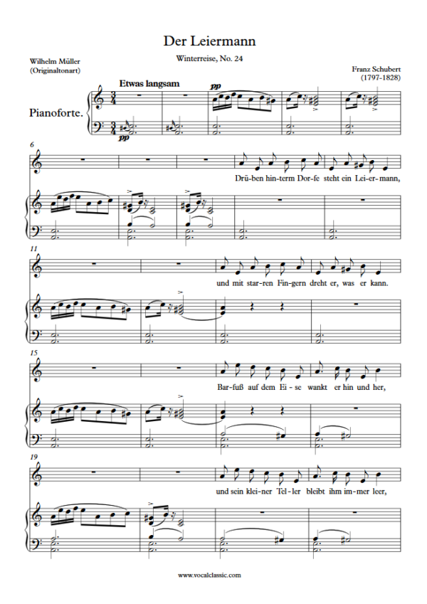 F. Schubert : Der Leiermann (A minor Key, Original) PDF Sheet music