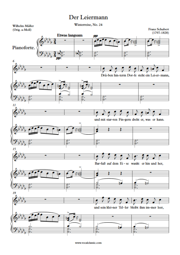 F. Schubert : Der Leiermann (Bb minor Key) PDF Sheet music