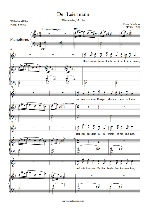 F. Schubert : Der Leiermann (D minor Key) PDF Sheet music