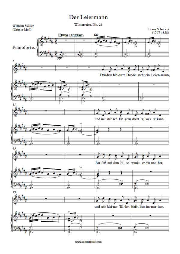 F. Schubert : Der Leiermann (G sharp minor Key) PDF Sheet music