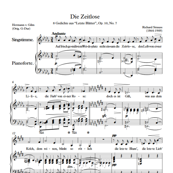 R. Strauss : Die Zeitlose (Db Key) PDF Sheet music