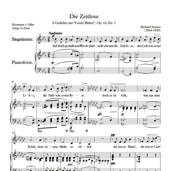 R. Strauss : Die Zeitlose (Eb Key) PDF Sheet music