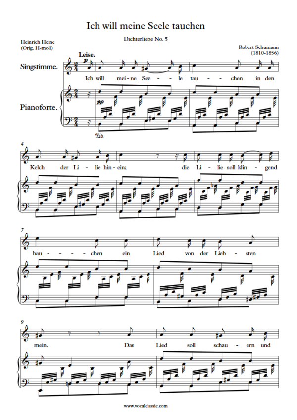 R. Schumann : Ich will meine Seele tauchen (A minor Key) PDF Sheet music