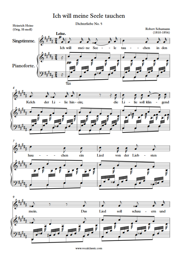 R. Schumann : Ich will meine Seele tauchen (G sharp minor Key) PDF Sheet music