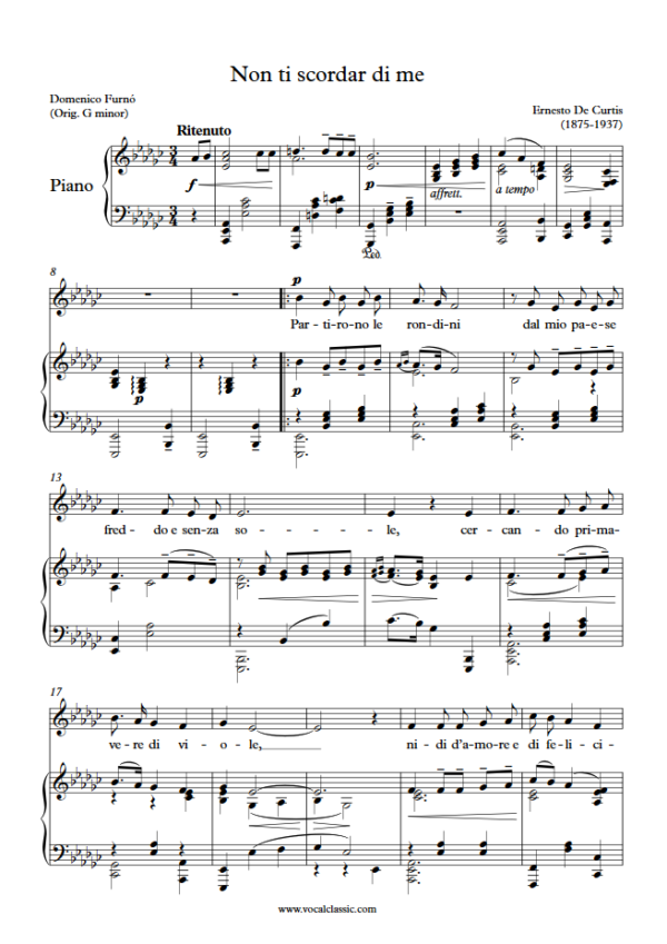 E. de Curtis : Non ti scordar di me (Eb minor Key) PDF Sheet music