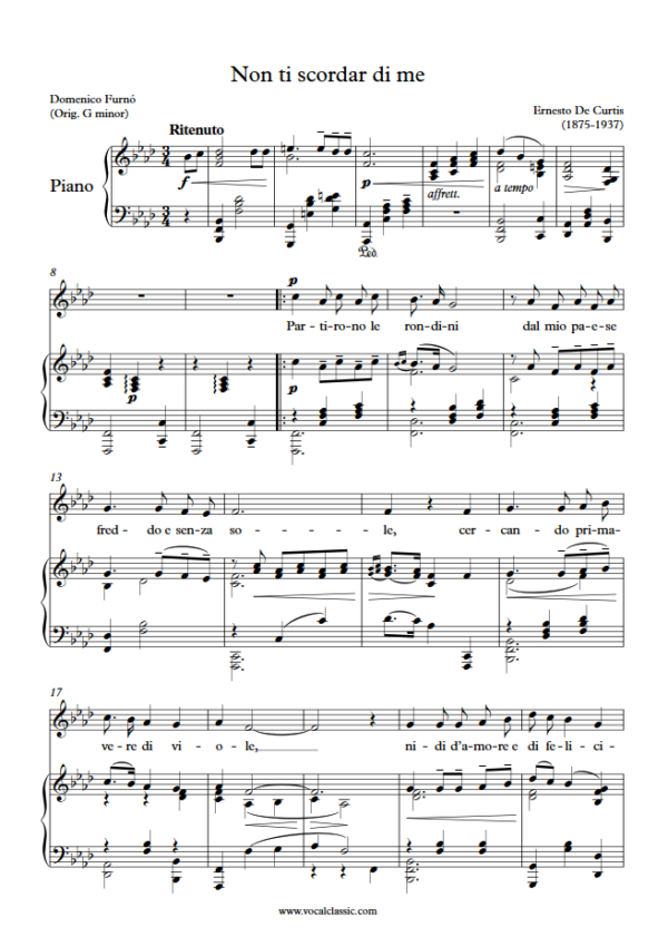 E. de Curtis : Non ti scordar di me (F minor Key) PDF Sheet music