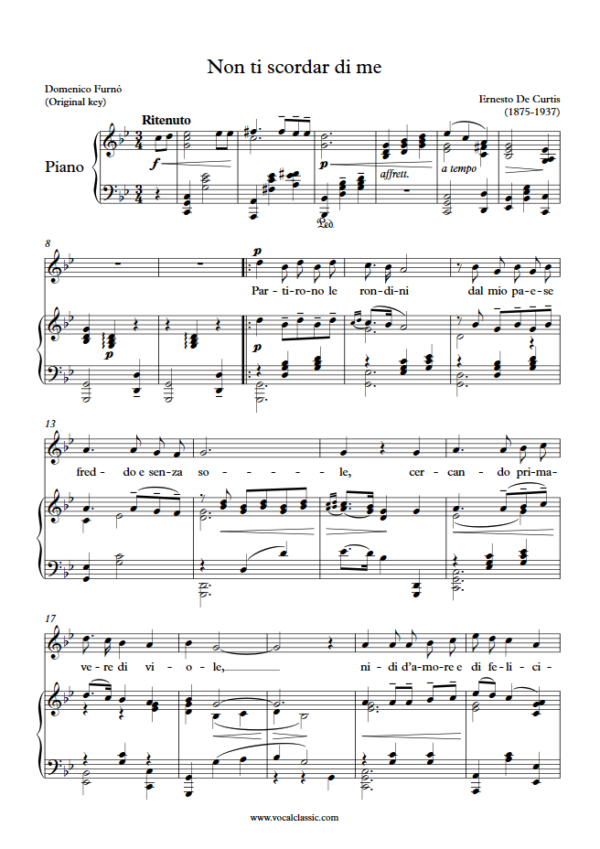 E. de Curtis : Non ti scordar di me (G minor Key, Original) PDF Sheet music