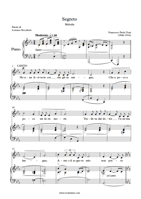 F. P. Tosti : Segreto (C minor Key) PDF Sheet music