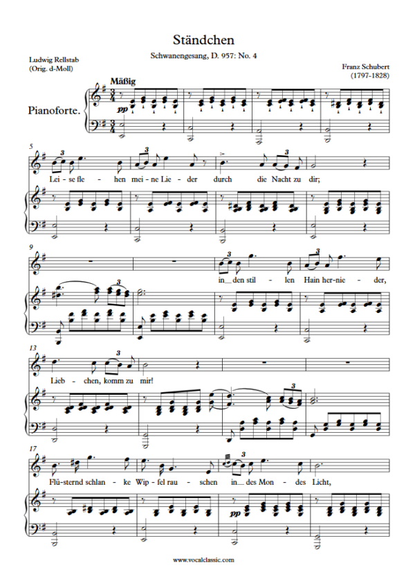 F. Schubert : Ständchen (E minor Key) PDF Sheet music