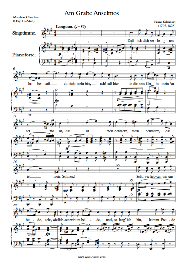 F. Schubert : Am Grabe Anselmos (F sharp minor Key) PDF Sheet music