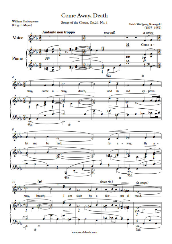 E. W. Korngold : Come Away, Death (Eb Key) PDF Sheet music