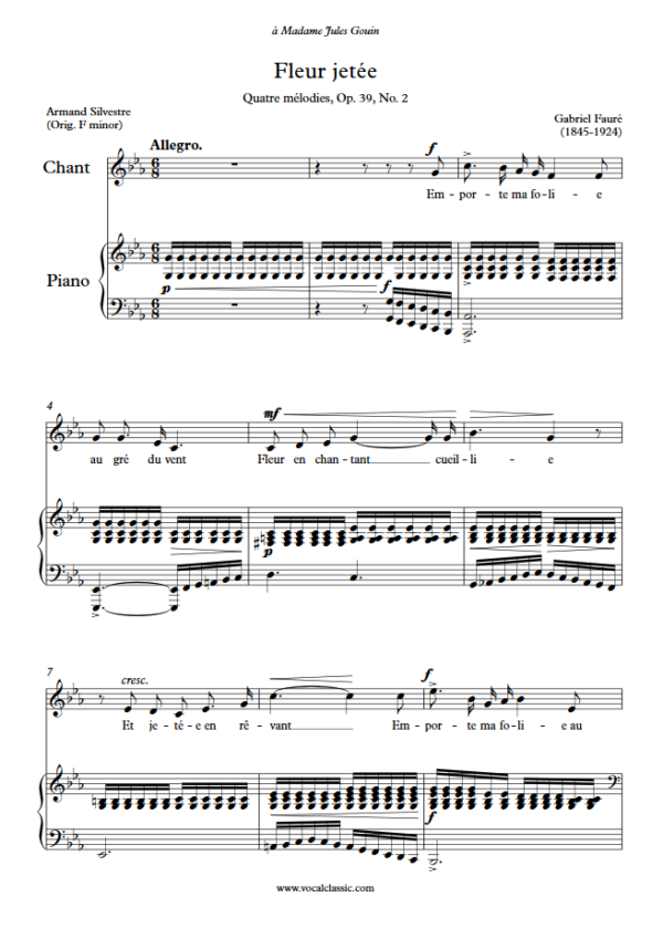 G. Fauré : Fleur jetée (C minor Key) PDF Sheet music