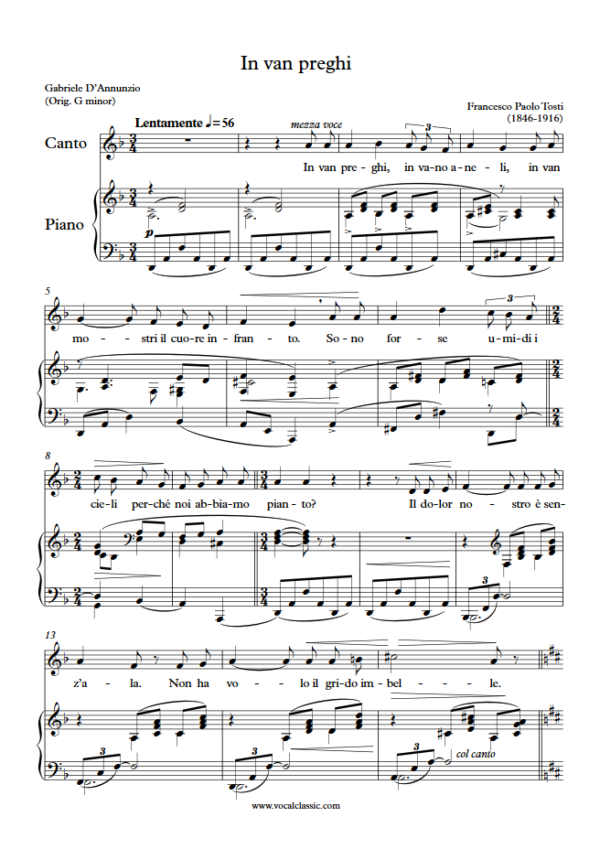 F. P. Tosti : In van preghi (D minor Key) PDF Sheet music