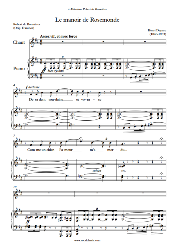 H. Duparc : Le manoir de Rosemonde (B minor Key) PDF Sheet music