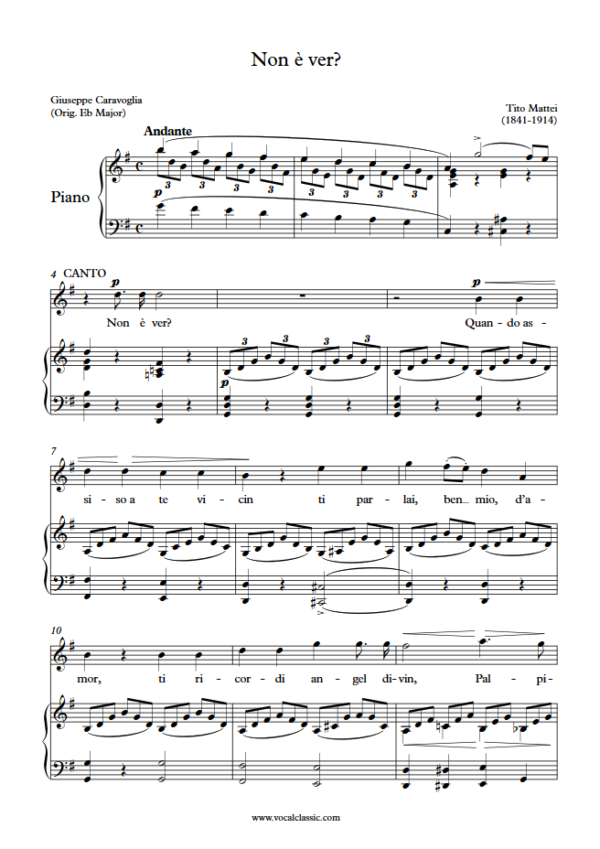 T. Mattei : Non è ver (G Key) PDF Sheet music