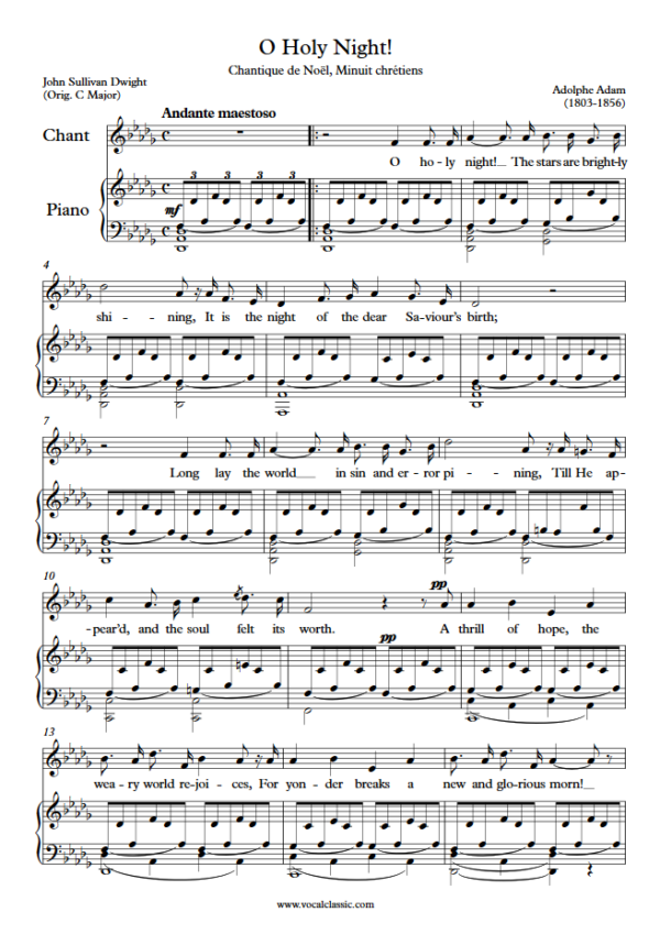 A. Adam : O Holy Night (Db Key) PDF Sheet music