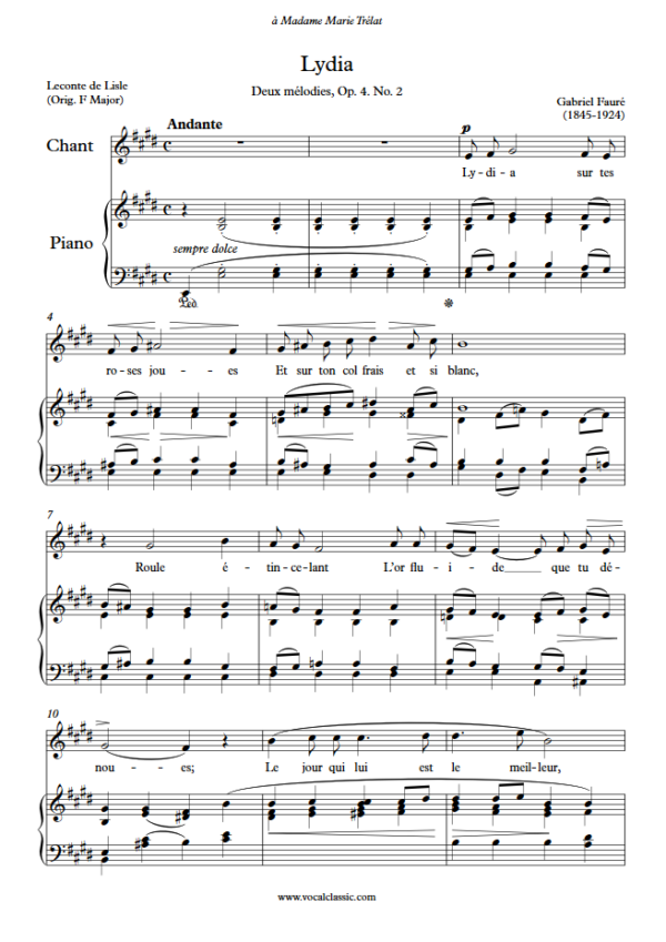 G. Fauré : Lydia (E Key) PDF Sheet music