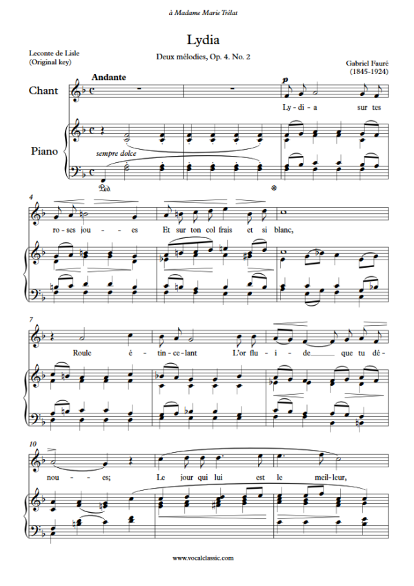 G. Fauré : Lydia (F Key, Original) PDF Sheet music