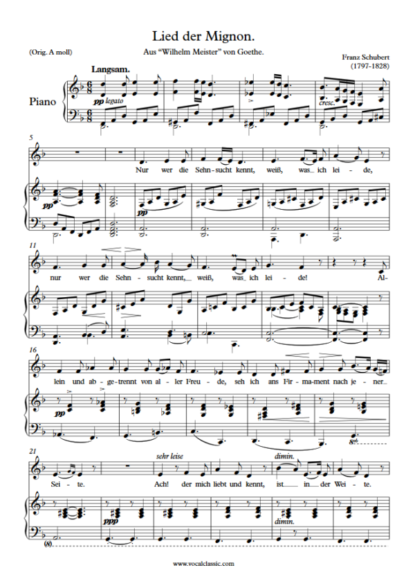 F. Schubert : Nur wer die Sehnsucht kennt (D minor key) PDF Sheet music