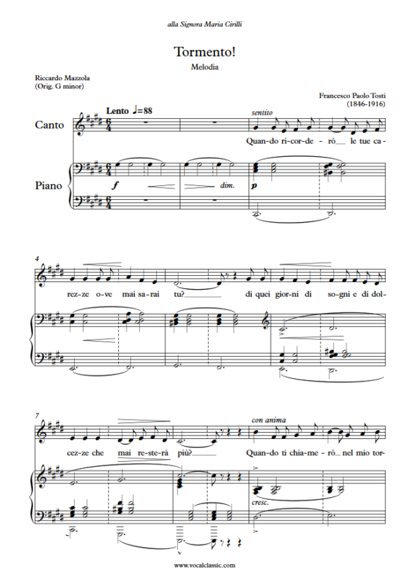 F. P. Tosti : Tormento (C sharp minor Key) PDF Sheet music